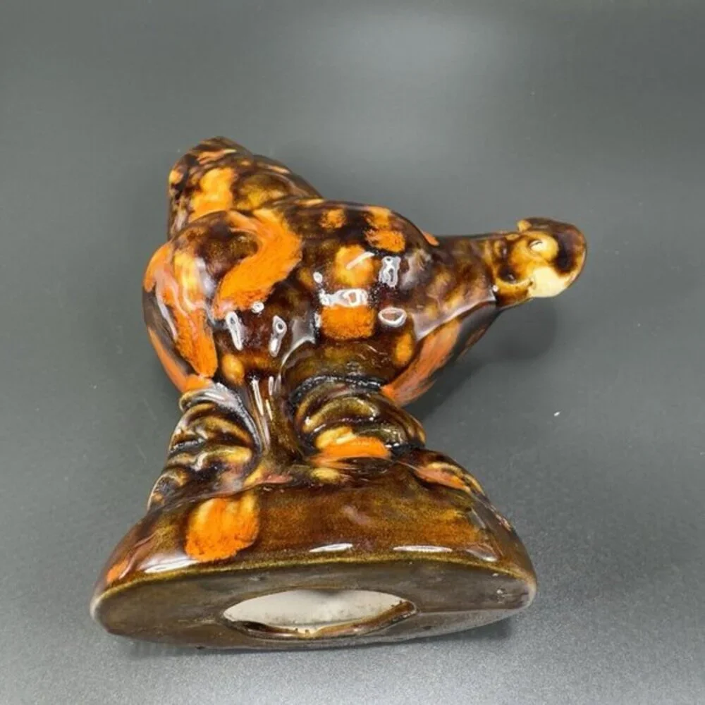 Vintage 1980s Folk Art Hand Glazed Chicken Hen Figurine Decorative Ceramic Decor